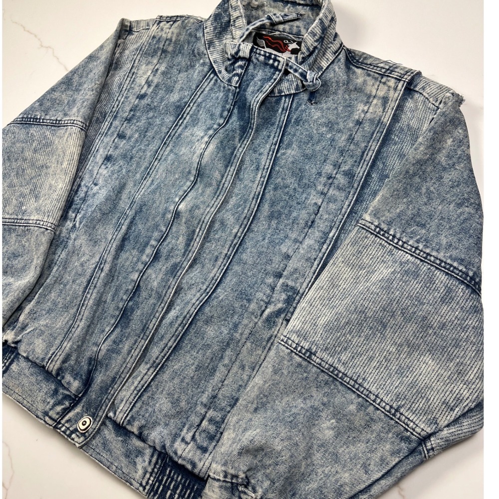 Ruth Douglas Denim Jacket Womens Medium Acid Wash Pleated Vintage 80s Bomber